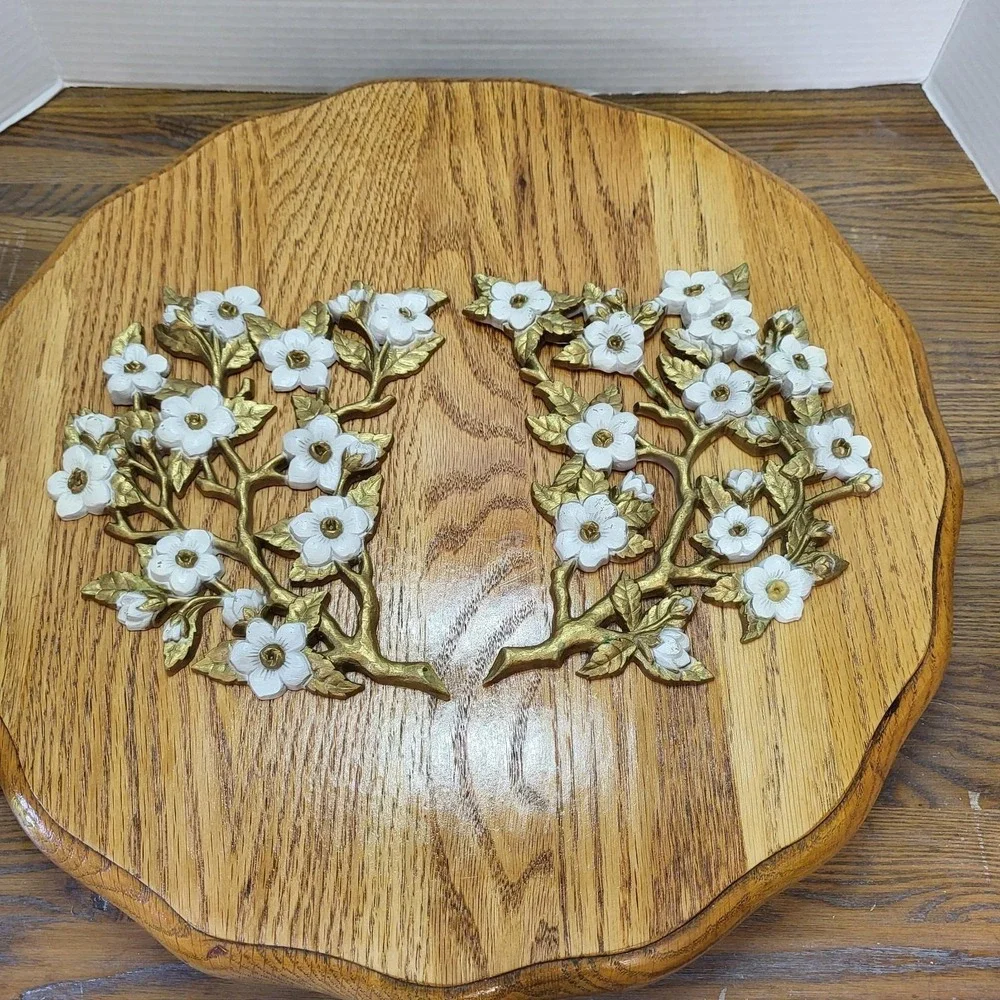 Pair VTG Burwood Dogwood Branch Wall Hangkng Decor Floral Set 1986 Made In USA